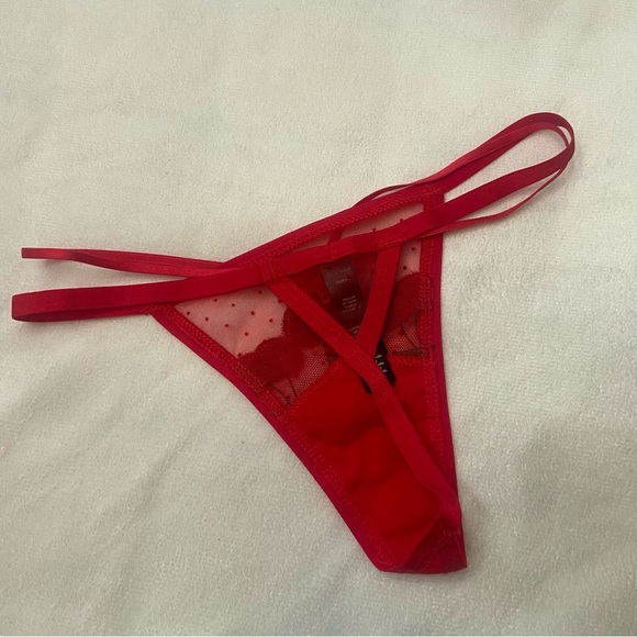 New! For love and lemons Cerise cherry red embroidered mesh thong 3800 - Picture 5 of 12